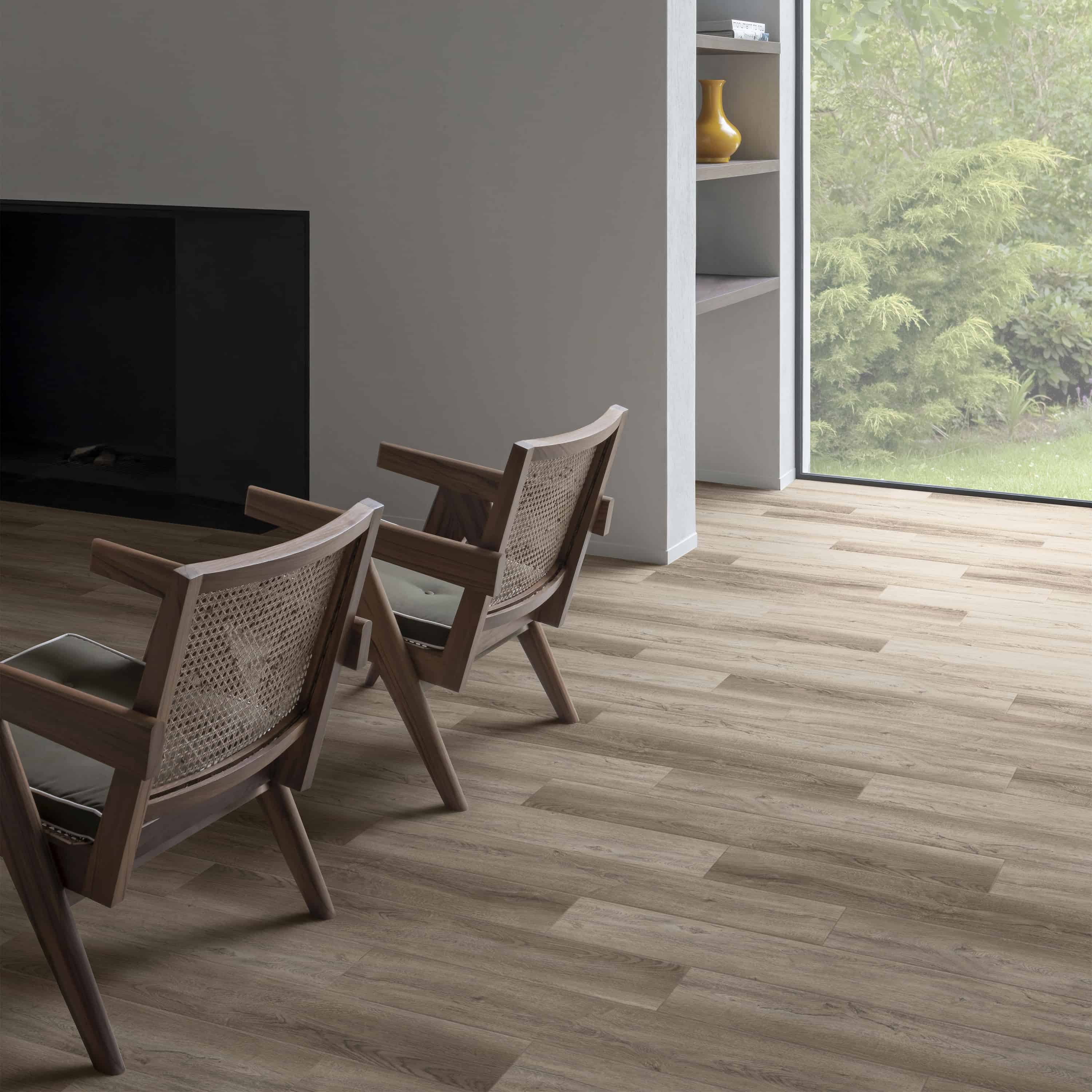 Glue-down luxury vinyl plank flooring for commercial spaces
