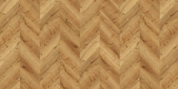 Herringbone-laid wood-look vinyl plank floor