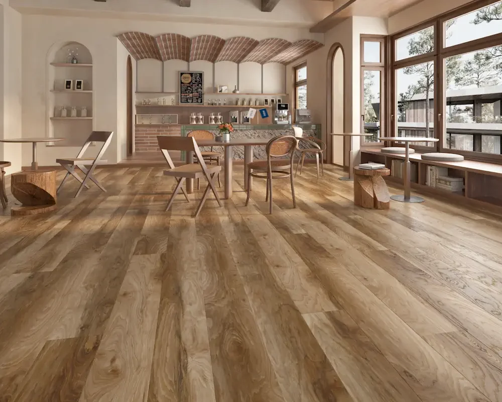 Commercial grade laminate flooring in a cafe
